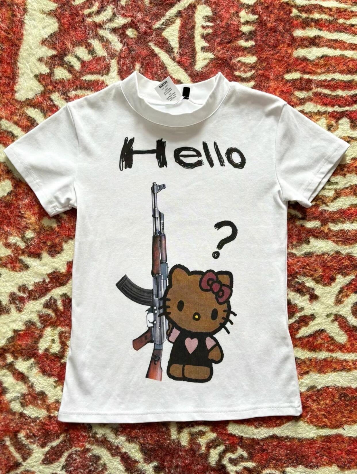 Hellokitty Funny Sleeves Short Sleeve Tee Casual Summer T Shirt Top