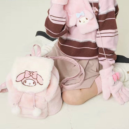 Sanrio Fluffy Backpack Double Strap Shoulder Bag Purse