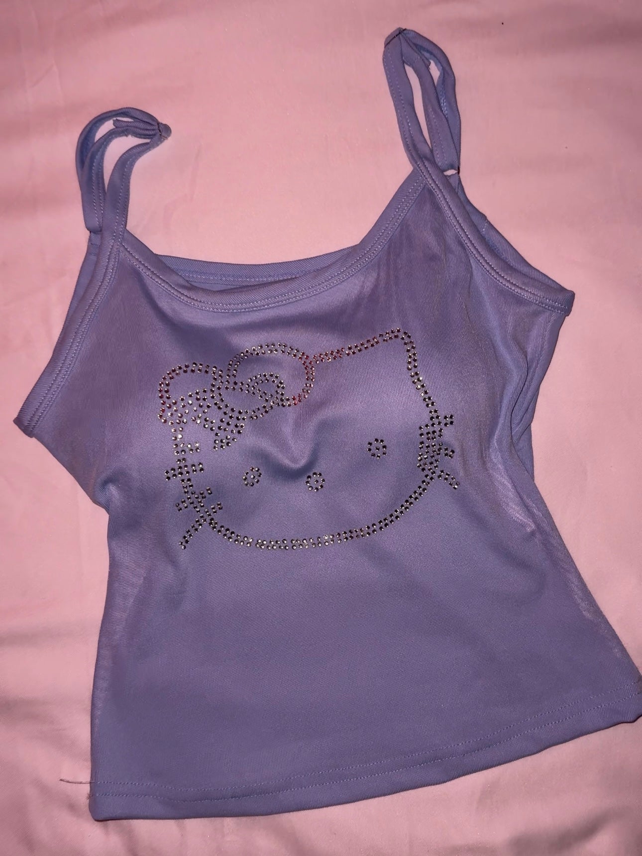 Hellokitty Rhinestone Camisoles Tops with Built in Padded Bra Basic Breathable Tank Top