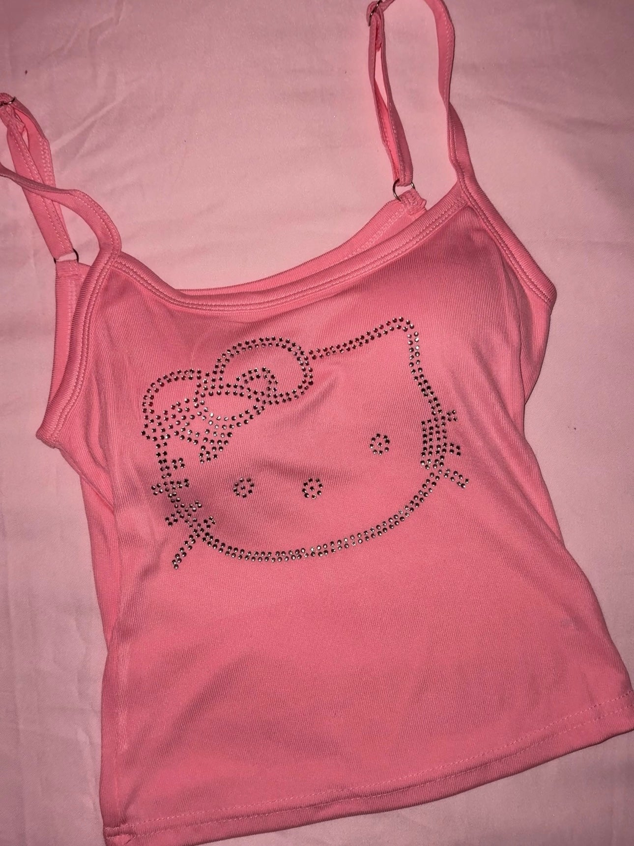 Hellokitty Rhinestone Camisoles Tops with Built in Padded Bra Basic Breathable Tank Top