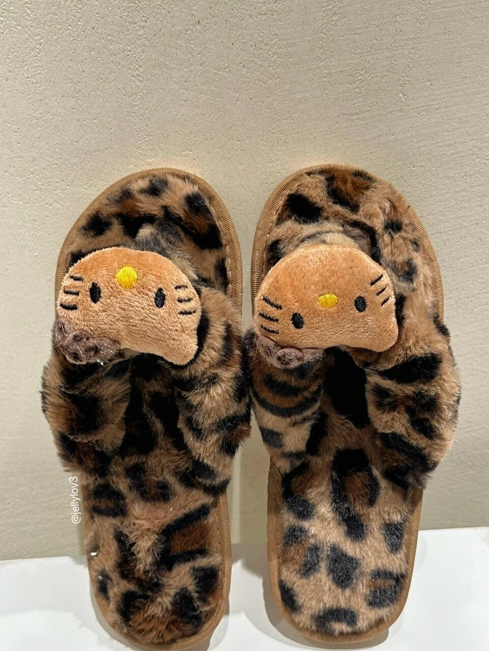 Hellokitty Leopard Print Cute Plush Fluffy Flip-flops Slippers