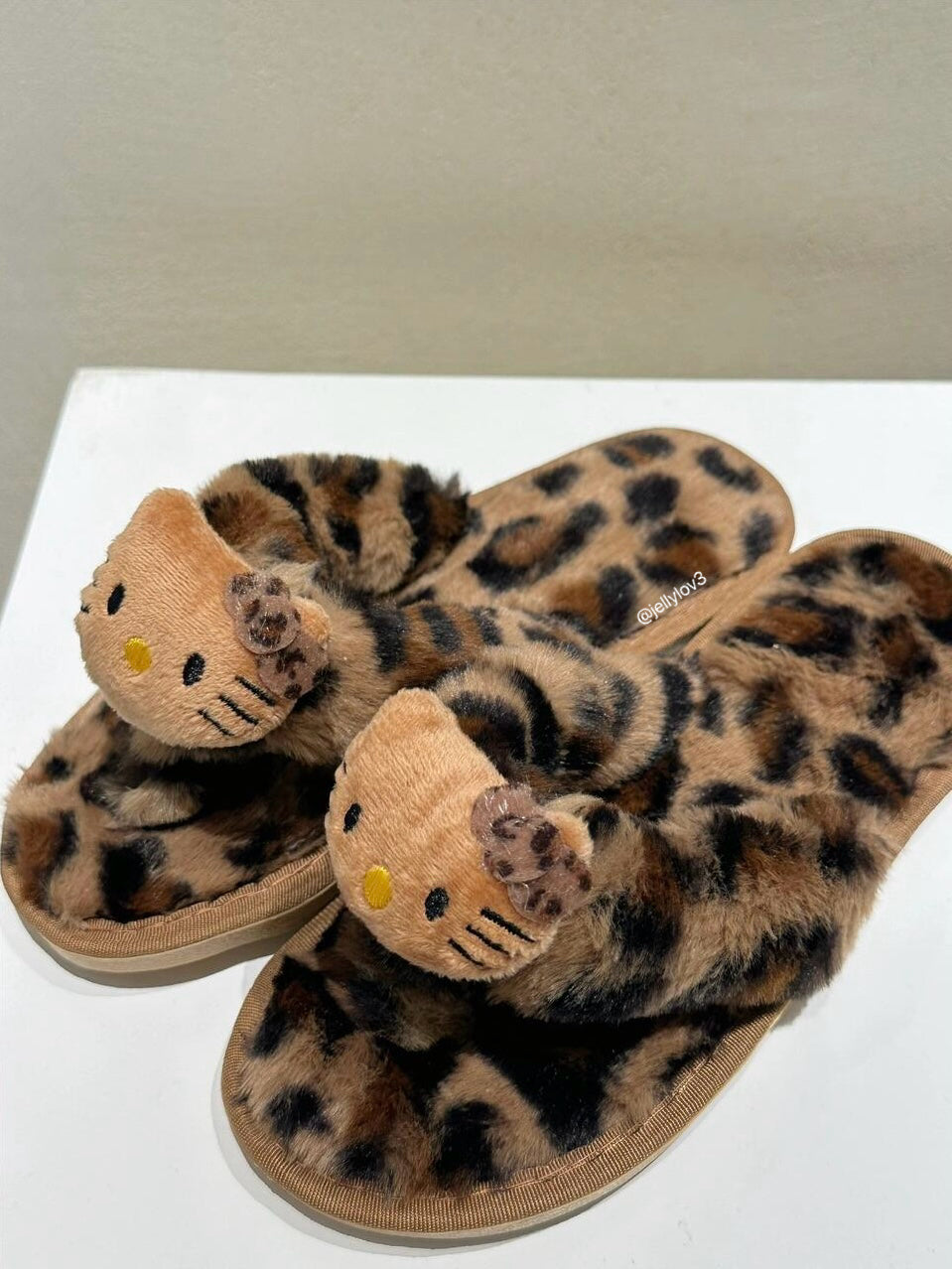 Hellokitty Leopard Print Cute Plush Fluffy Flip-flops Slippers