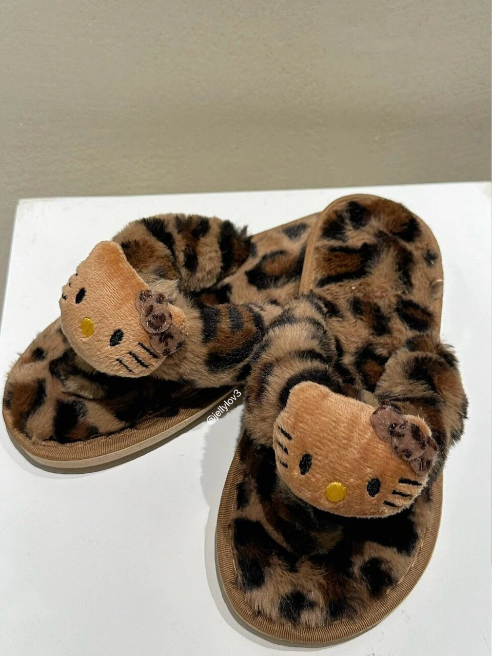 Hellokitty Leopard Print Cute Plush Fluffy Flip-flops Slippers