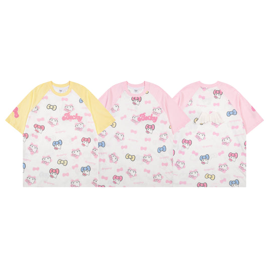 Hellokitty Raglan Sleeve Cute Short Sleeve Tee Casual Summer T Shirt Top