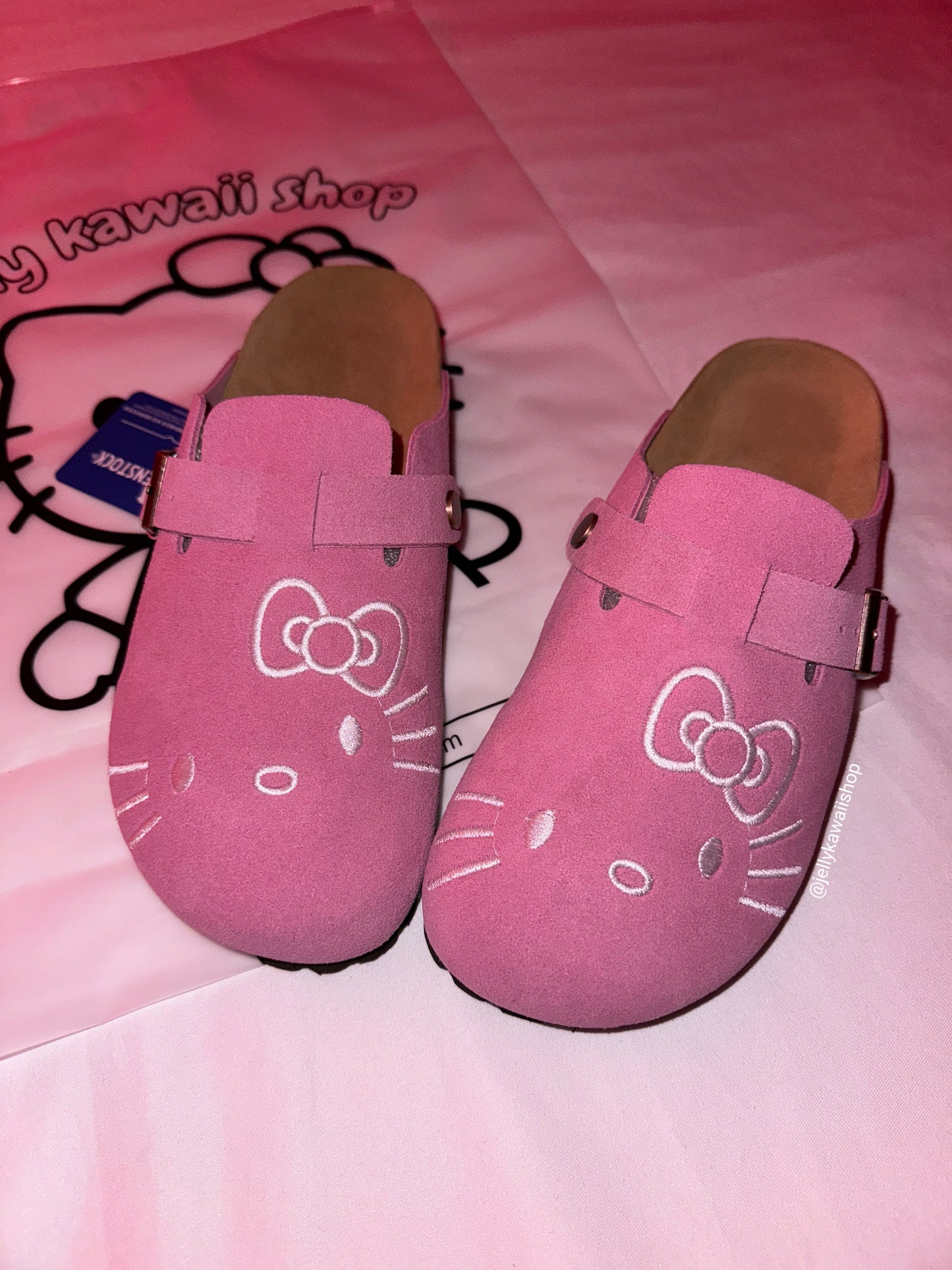 Hellokitty Pink Suede Clogs Leather Mules Cork Footbed Sandals Potato Shoes with Arch Support