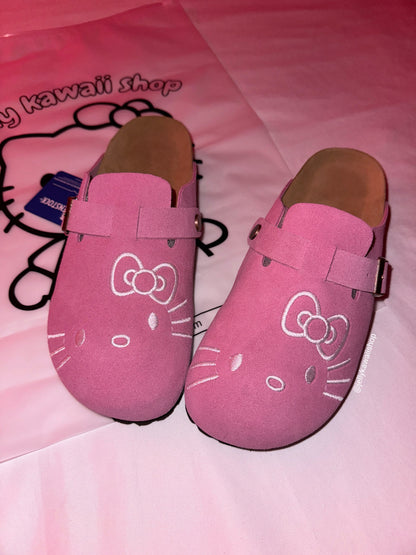 Hellokitty Pink Suede Clogs Leather Mules Cork Footbed Sandals Potato Shoes with Arch Support