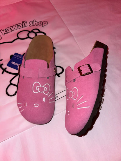 Hellokitty Pink Suede Clogs Leather Mules Cork Footbed Sandals Potato Shoes with Arch Support