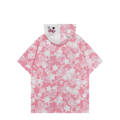 Hellokitty Camouflage Hooded Short Sleeve Tee Casual Summer T Shirt Top