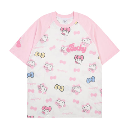 Hellokitty Raglan Sleeve Cute Short Sleeve Tee Casual Summer T Shirt Top