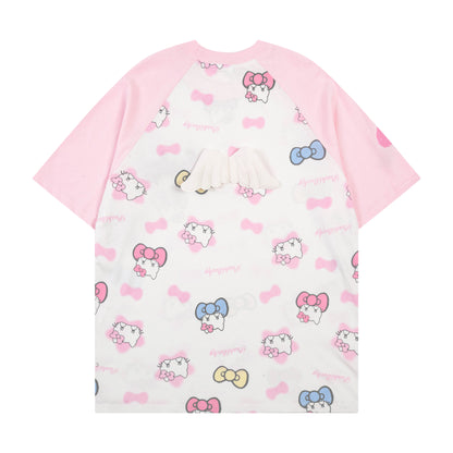 Hellokitty Raglan Sleeve Cute Short Sleeve Tee Casual Summer T Shirt Top