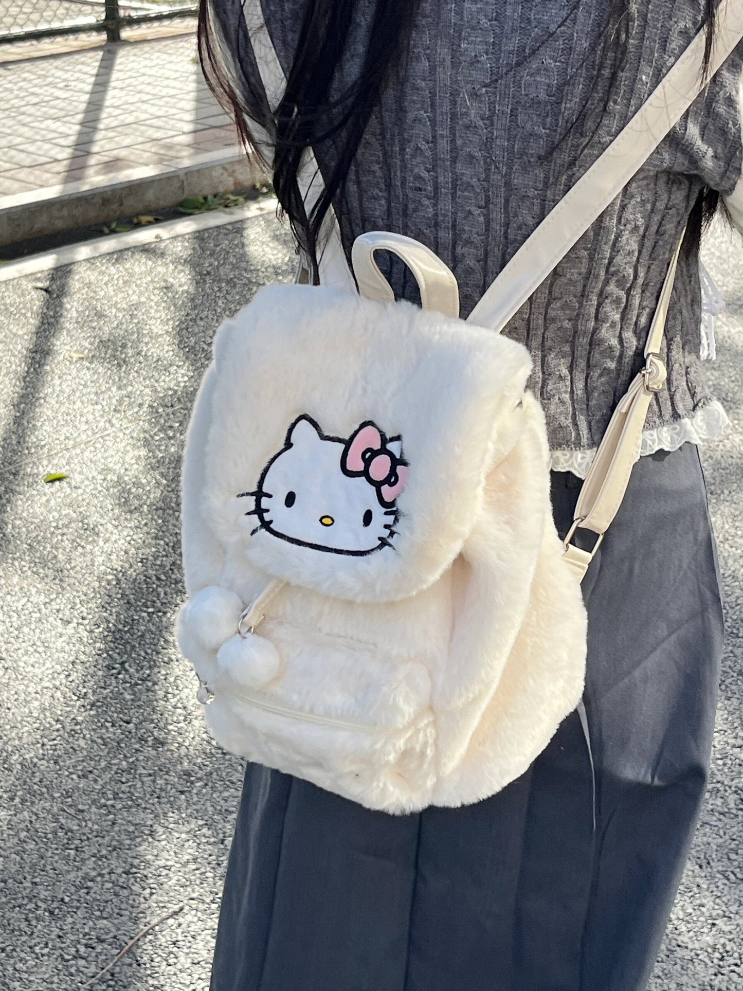 Sanrio Fluffy Backpack Double Strap Shoulder Bag Purse