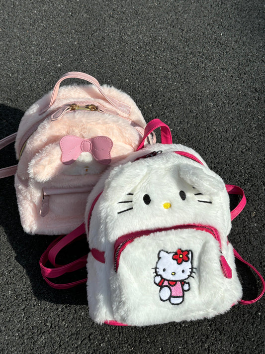 Sanrio Plush Backpack Kawaii Drawstring Backpack Furry Purse  Plush Shoulder Bag