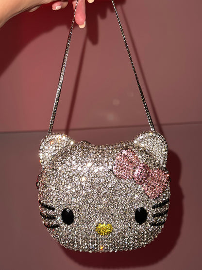 Hellokitty Handmade Rhinestone Purse Bag Top Handle Clutch Crossbody Handbag Lipstick Bag Ladies Accessories Gift