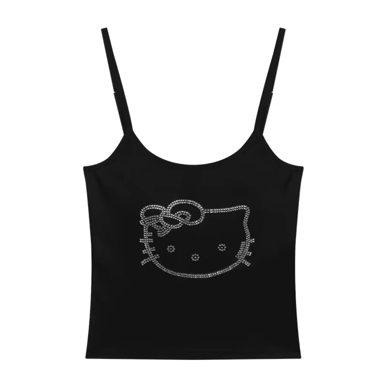 Hellokitty Rhinestone Camisoles Tops with Built in Padded Bra Basic Breathable Tank Top