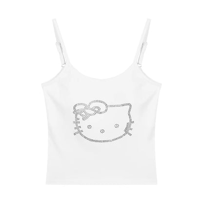 Hellokitty Rhinestone Camisoles Tops with Built in Padded Bra Basic Breathable Tank Top