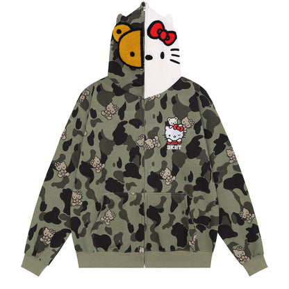 KT Camouflage Hoodies Fall Jacket Oversized Sweatshirts Casual Drawstring Zip Up Y2K Hoodie with Pocket