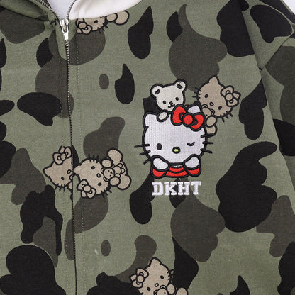 KT Camouflage Hoodies Fall Jacket Oversized Sweatshirts Casual Drawstring Zip Up Y2K Hoodie with Pocket