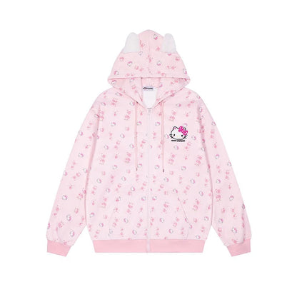 Hellokitty Cute Hoodies Fall Jacket Oversized Sweatshirts Casual Drawstring Zip Up Y2K Hoodie with Pocket