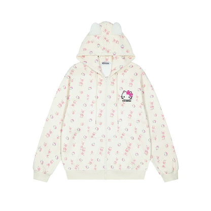 Hellokitty Cute Hoodies Fall Jacket Oversized Sweatshirts Casual Drawstring Zip Up Y2K Hoodie with Pocket