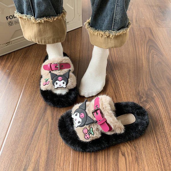 Kuromi Open-Toe Cozy Fuzzy Slippers