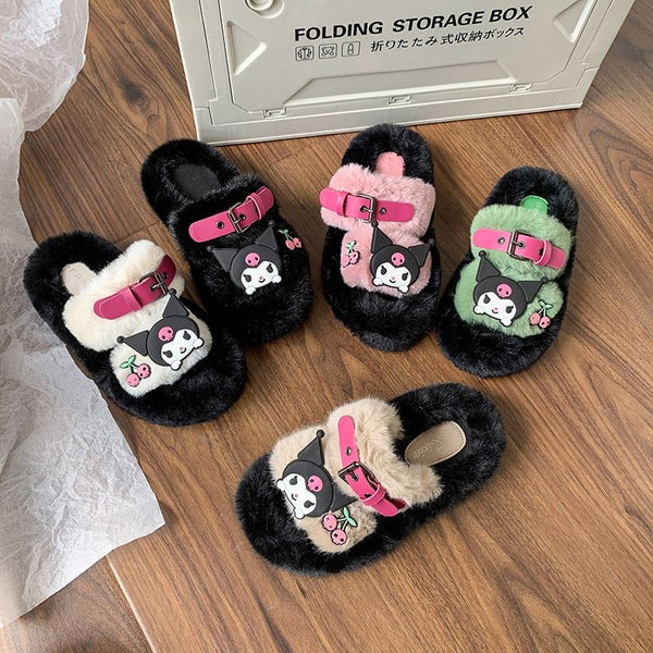 Kuromi Open-Toe Cozy Fuzzy Slippers