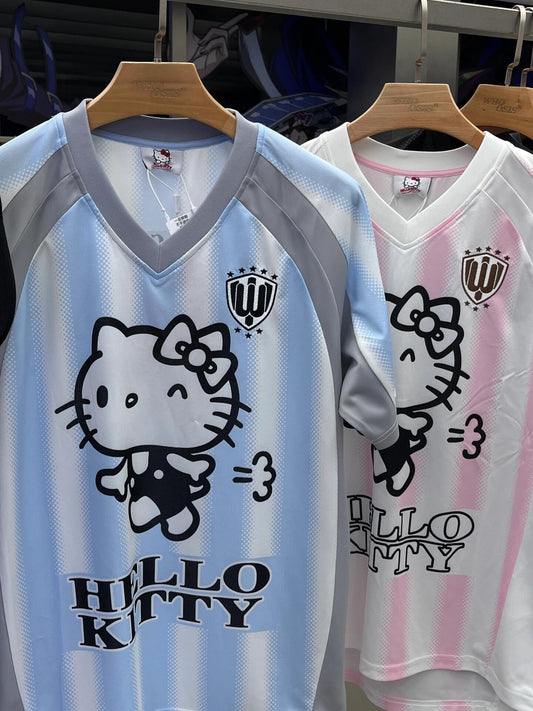 Hellokitty Striped Soccer Jersey Short Sleeve Summer Shirts