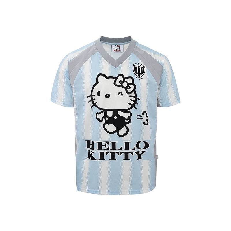 Hellokitty Striped Soccer Jersey Short Sleeve Summer Shirts