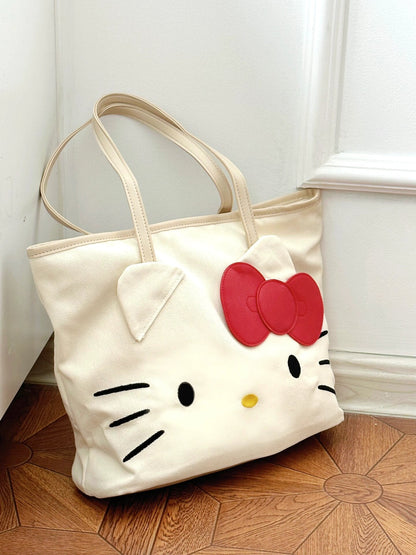 KT Tote Bag Shopping Bag Gym Bag Cat Lunch Bag White