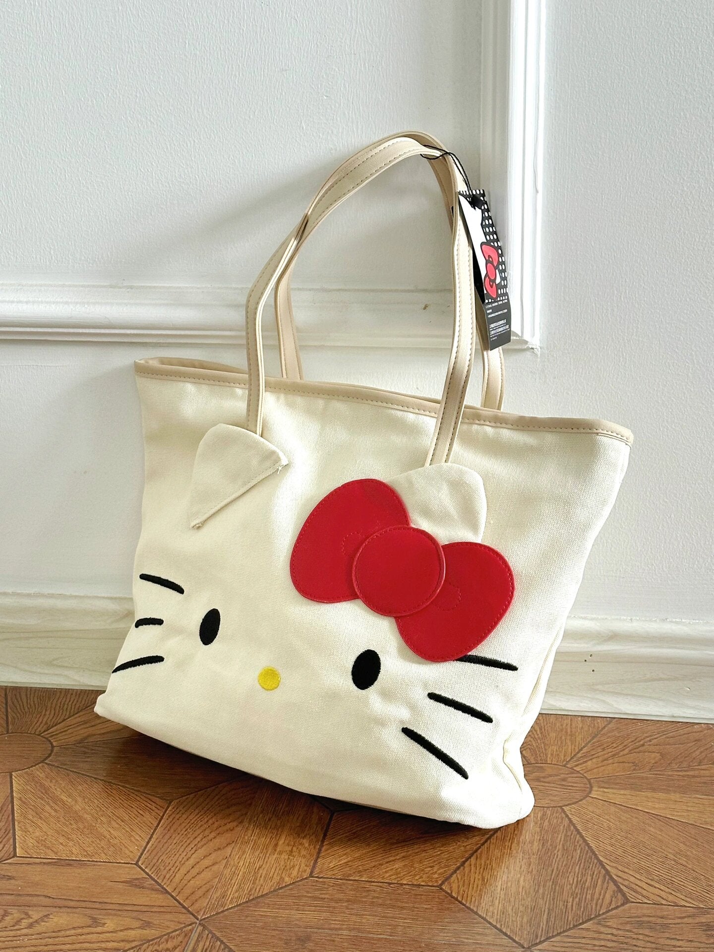 KT Tote Bag Shopping Bag Gym Bag Cat Lunch Bag White