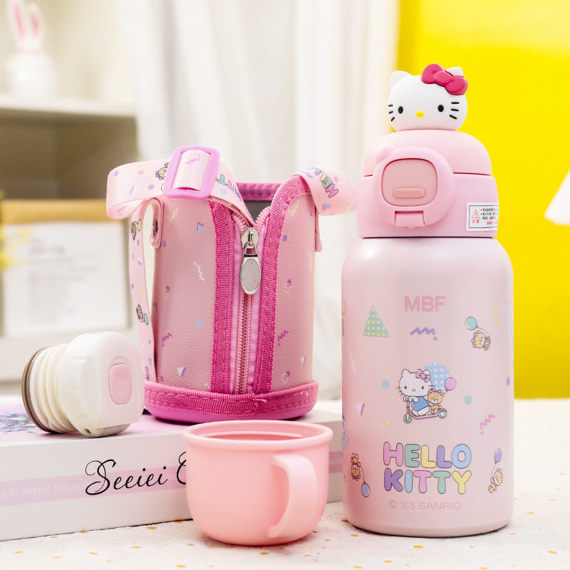 Sanrio Water Bottle insulated stainless steel vacuum bottle with PU Leather Sleeve 500ml