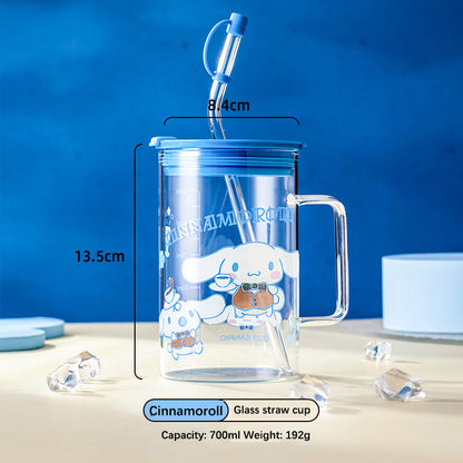 Sanrio glass cup with glass straw and lid 700ml