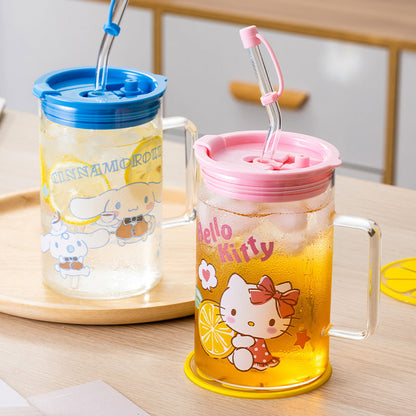 Sanrio glass cup with glass straw and lid 700ml